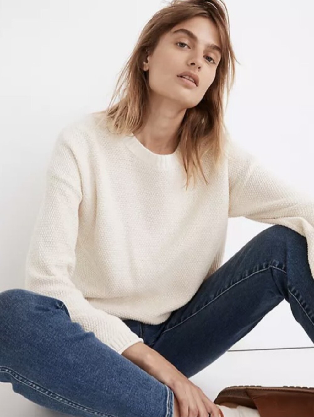 Madewell Seagrove Sweater Crewneck Womens Small White Cream